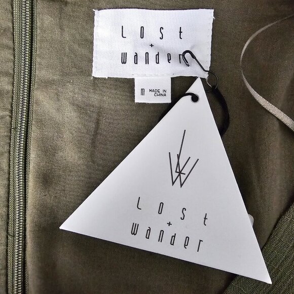 Lost & Wander Baja New Tie Waist Flutter Short Sleeve V Neck Olive Dress - Picture 2 of 12